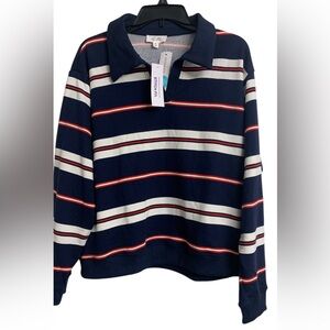 Stitch Fix Gilli XL Strip Cotton Preppy Polo‎ Shirt Blue Red